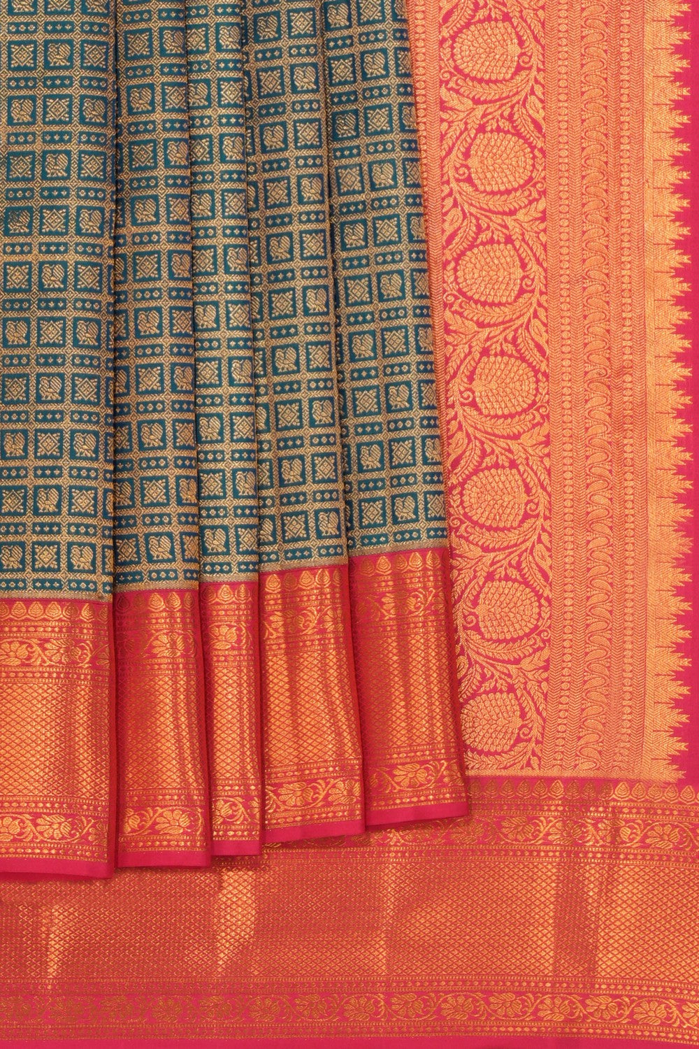 Kanchipattu Brocade Teal Blue Saree