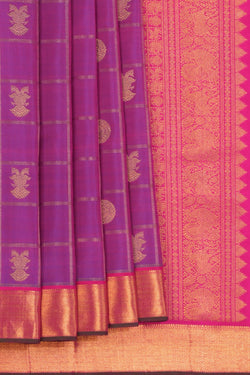 Image of Kanchipuram Silk Kattam Purple Saree