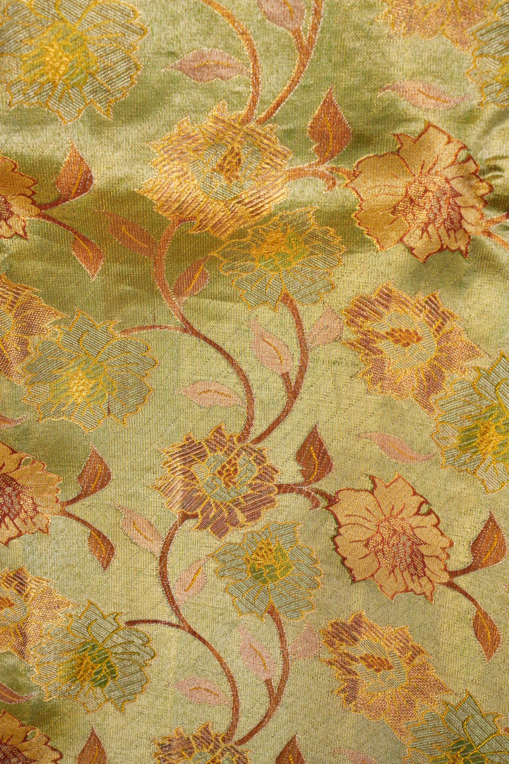 Image of Gold Green Brocade Kanchivaram Silk Saree