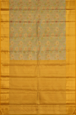 Image of Gold Green Brocade Kanchivaram Silk Saree