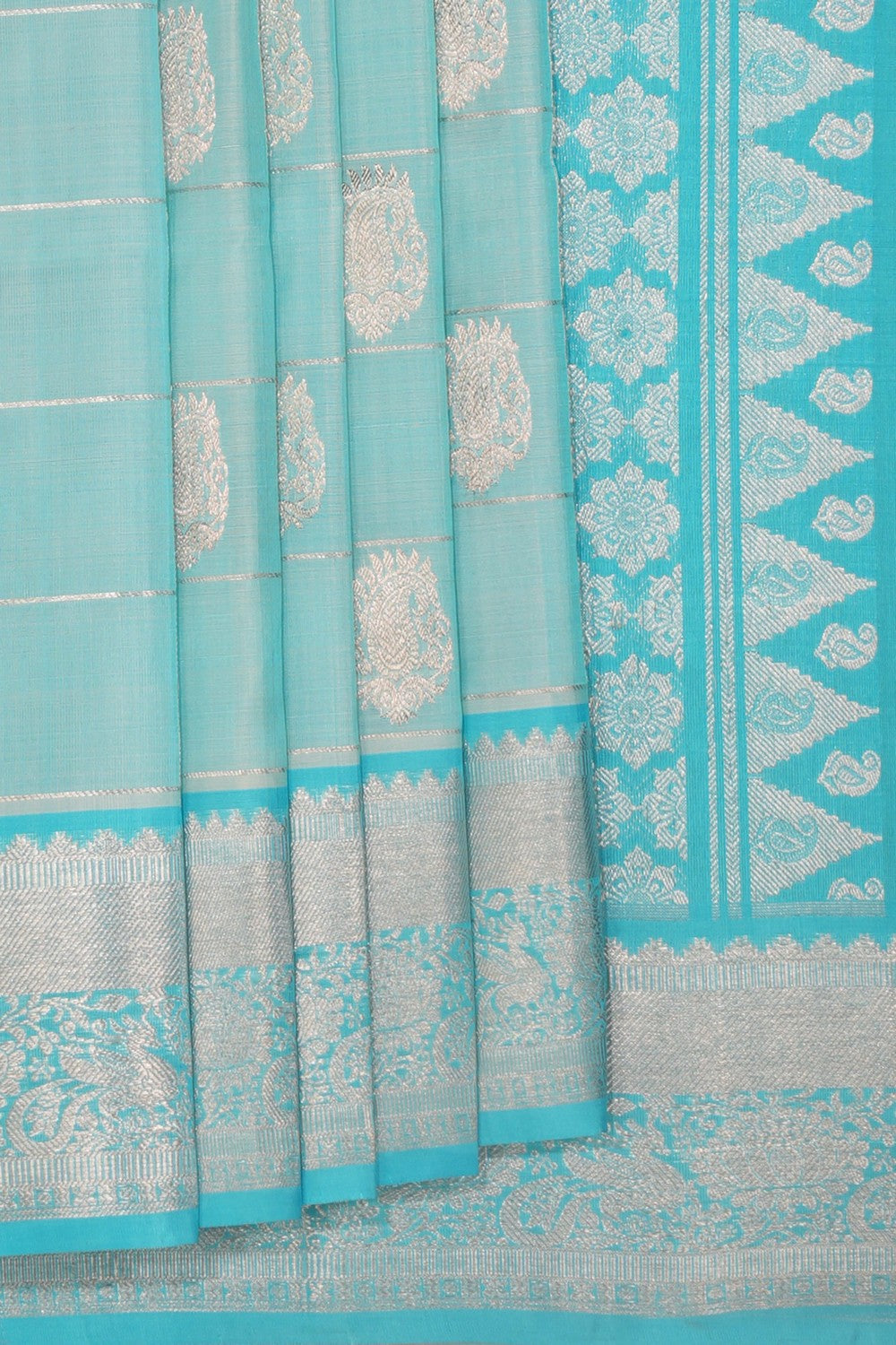 Venkatagiri Silk Kattam Aqua Blue Saree