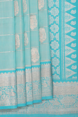 Image of Venkatagiri Silk Kattam Aqua Blue Saree