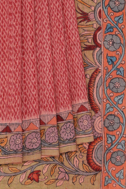 Image of Dupion Kalamkari Painted Cream- Red Saree