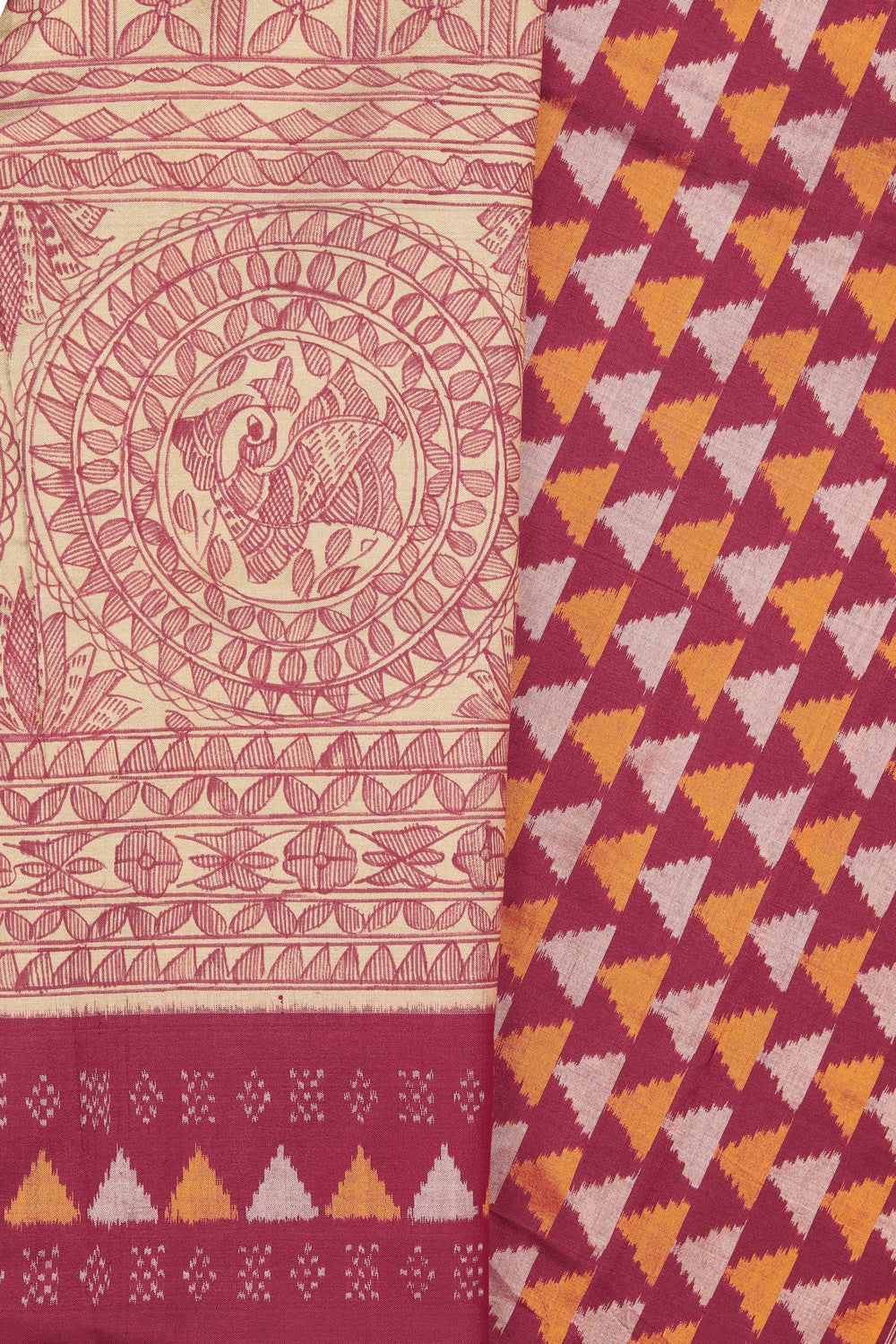 Image of Madhubani Painted Cream Saree