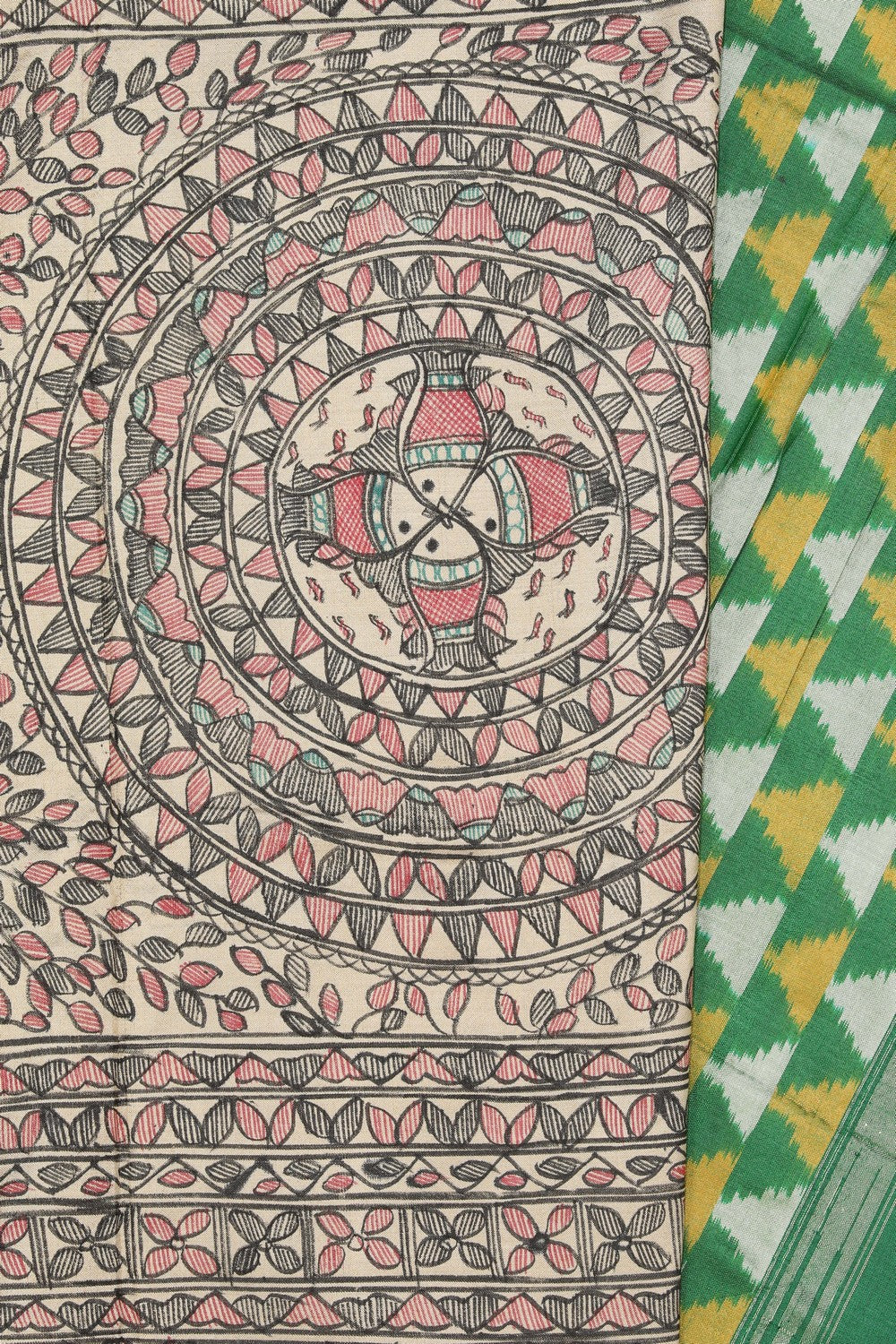 Image of Madhubani Painted Cream Saree