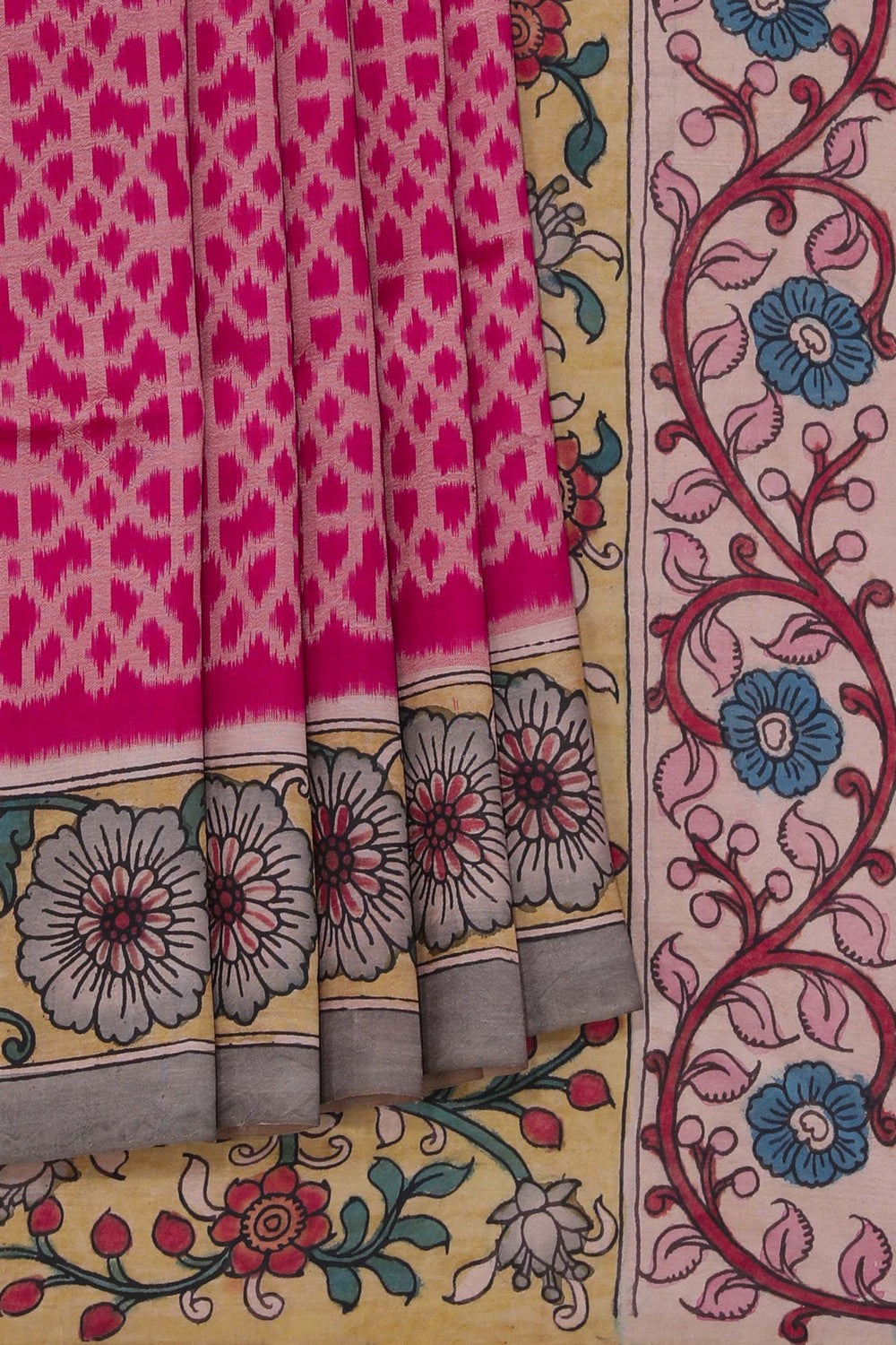 Kalamkari Painted Pink Saree