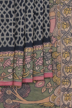 Image of Kalamkari Painted Black Saree