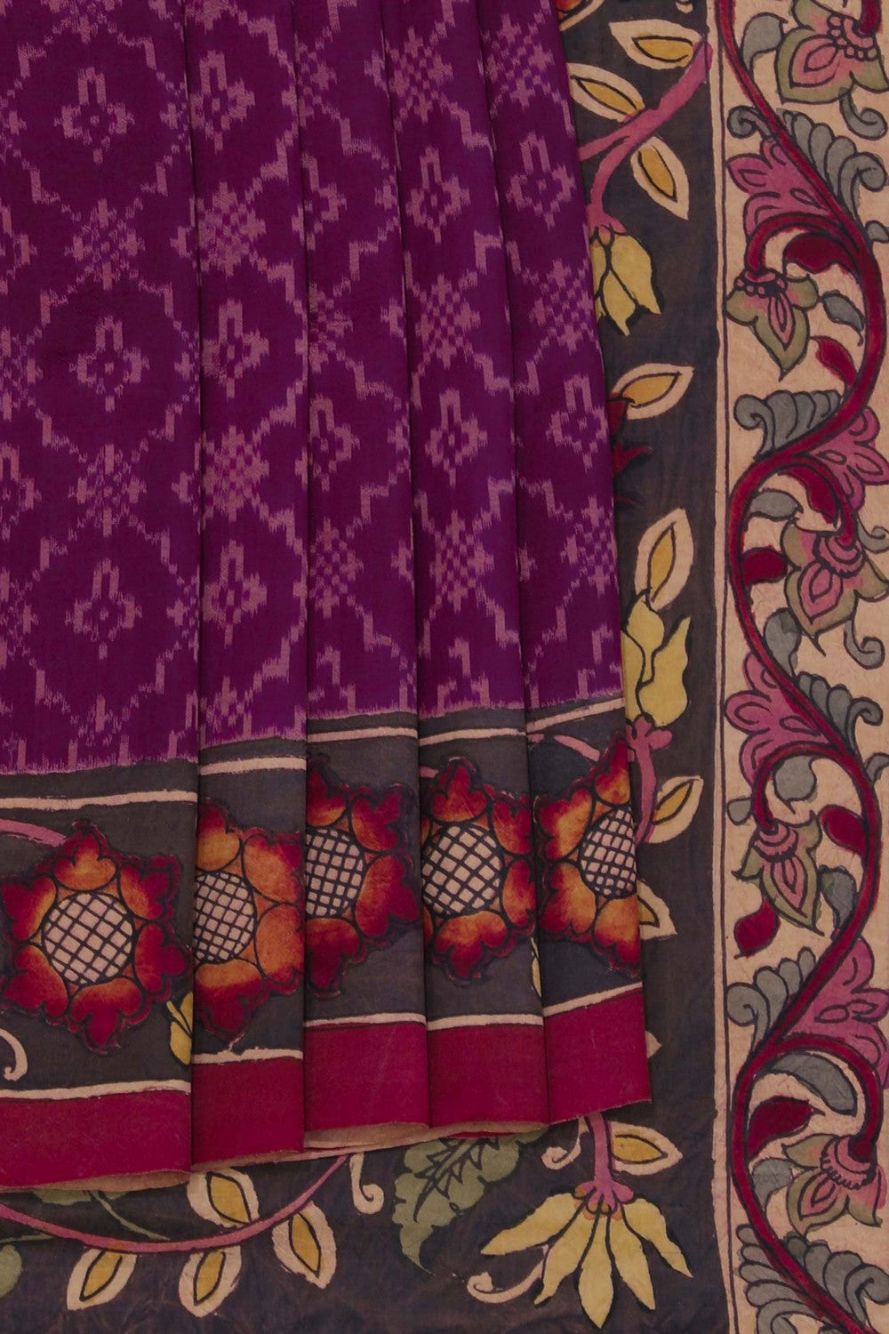 Kalamkari Painted Purple Saree