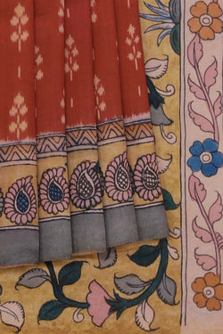 Image of Kalamkari Painted Brownish Orange Saree