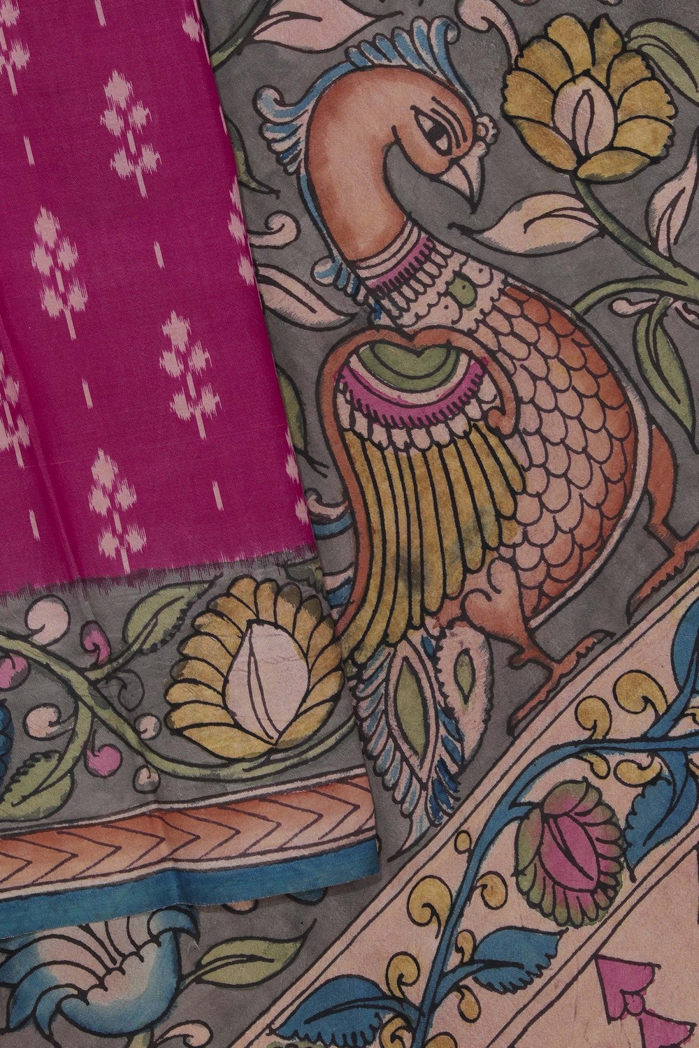 Image of Kalamkari Painted Magenta Saree