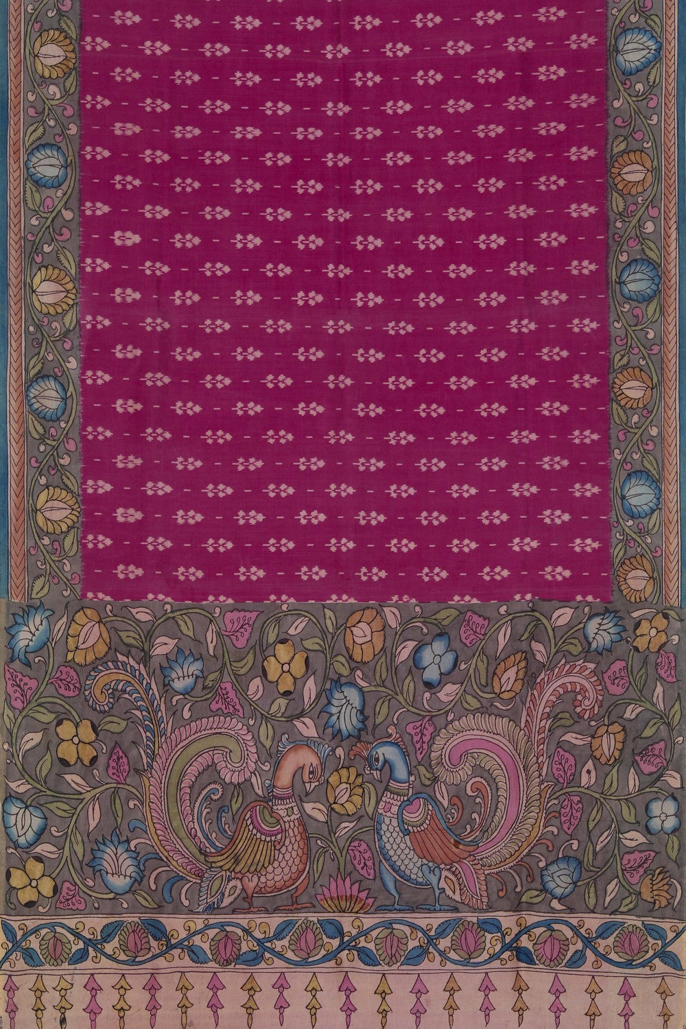 Image of Kalamkari Painted Magenta Saree