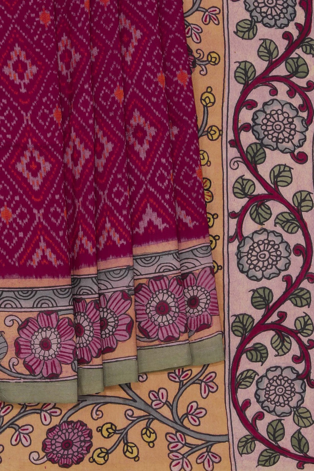 Kalamkari Painted Dark Pink Saree