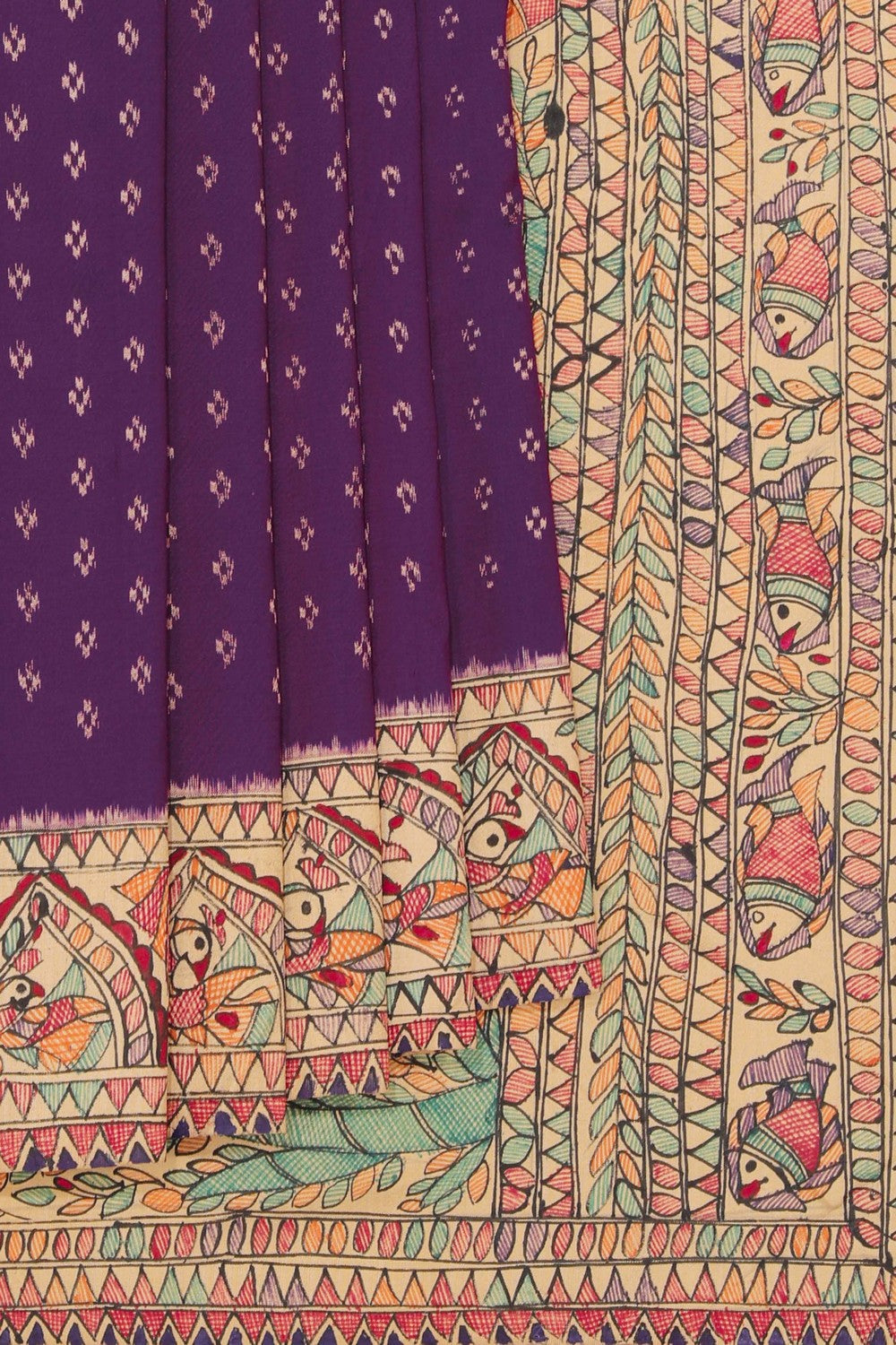 Madhubani Painted Purple Saree