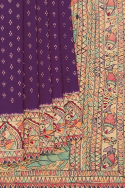 Image of Madhubani Painted Purple Saree