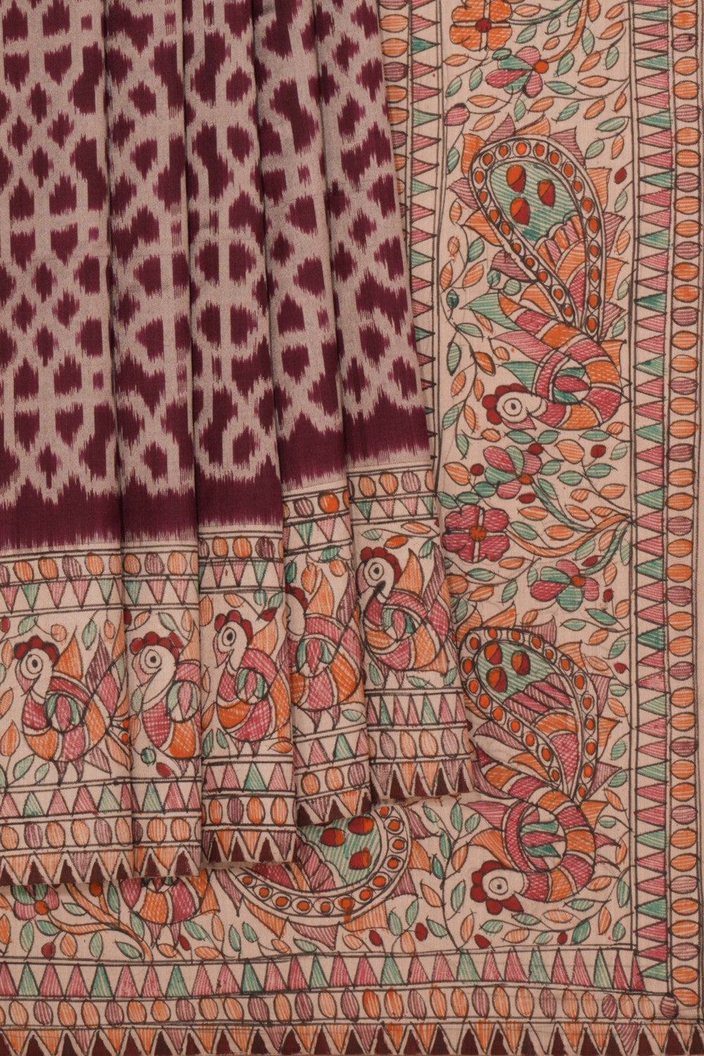 Madhubani Painted Maroon Saree