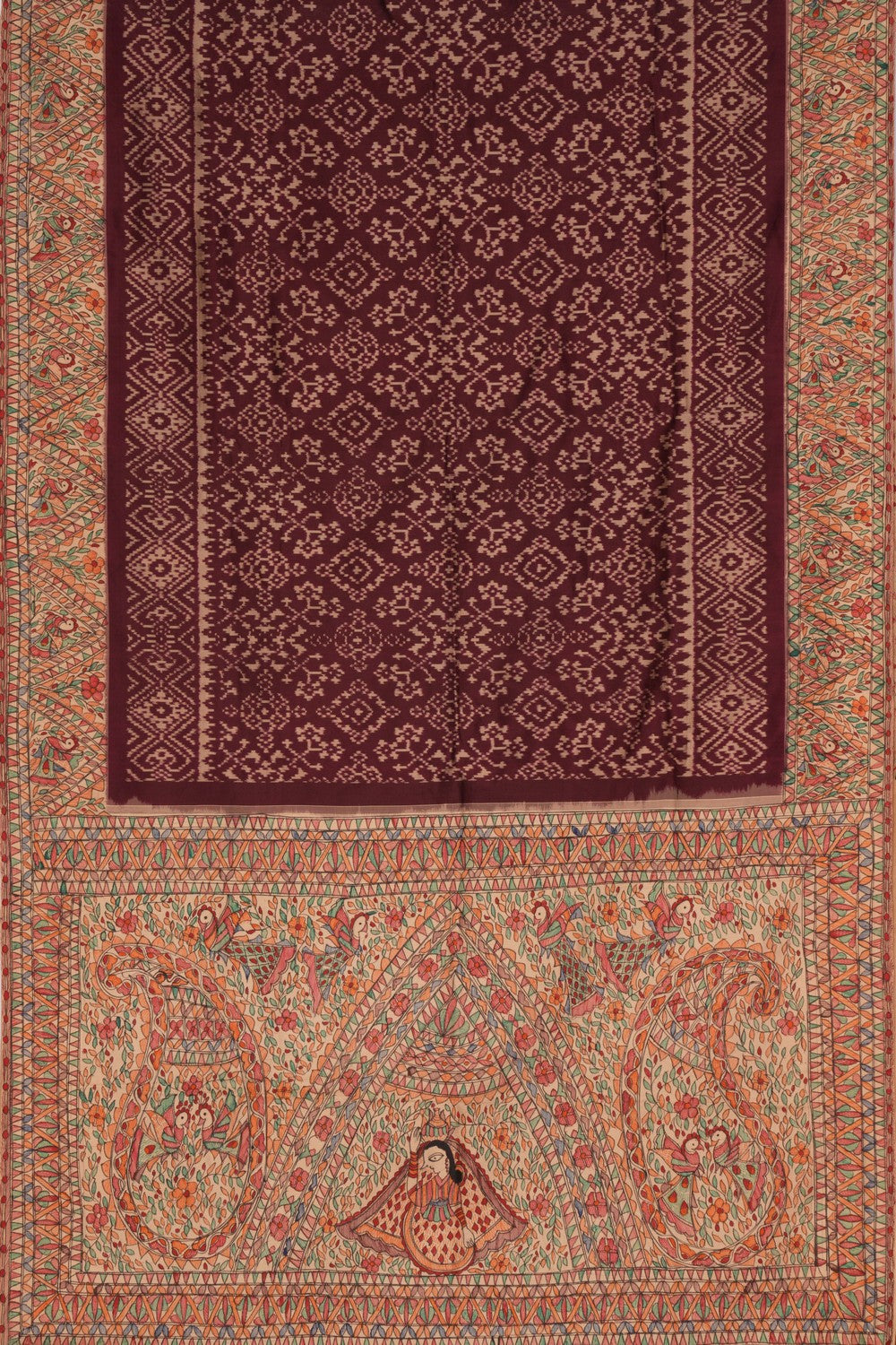 Image of Madhubani Painted Maroon Saree