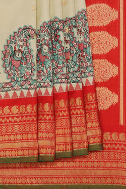 Image of Madhubani Painted Cream Saree