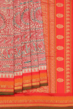 Image of Madhubani Painted Cream Saree