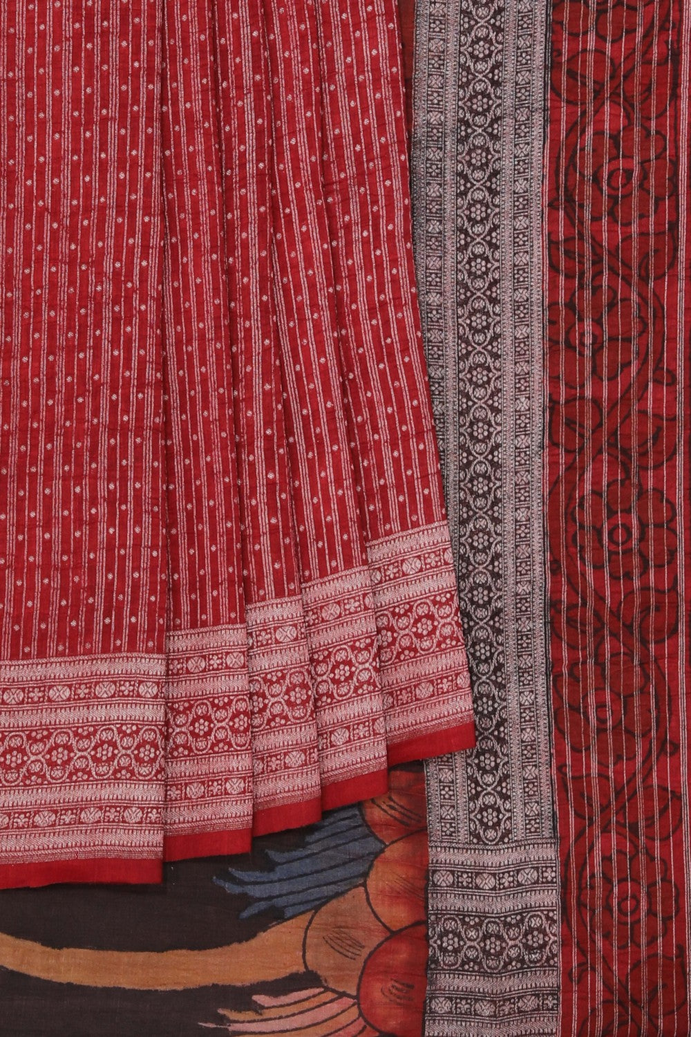 Linen Kalamkari Painted Red Saree