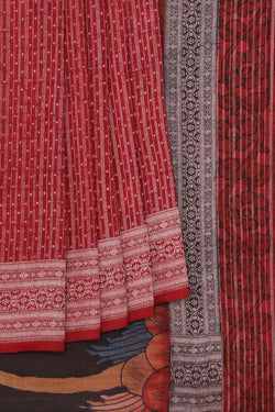 Image of Linen Kalamkari Painted Red Saree