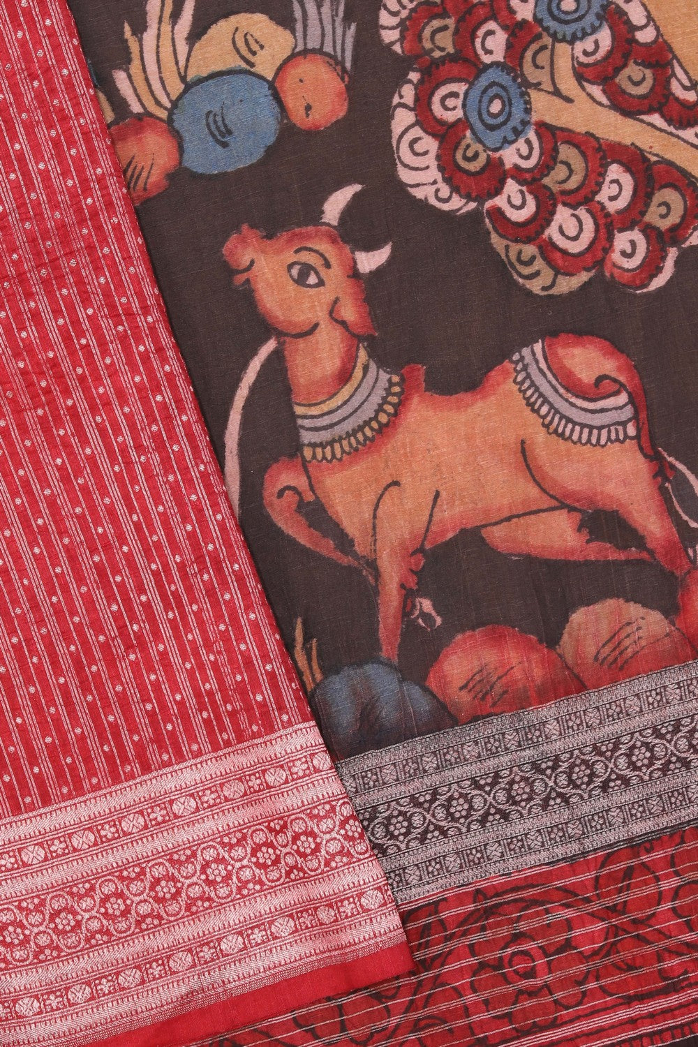 Linen Kalamkari Painted Red Saree