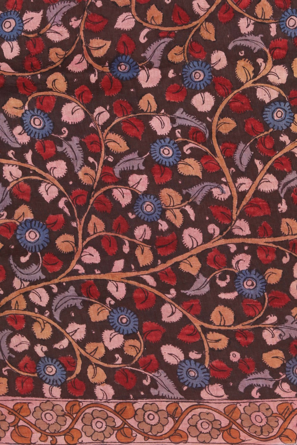 Image of Linen Kalamkari Painted Red Saree