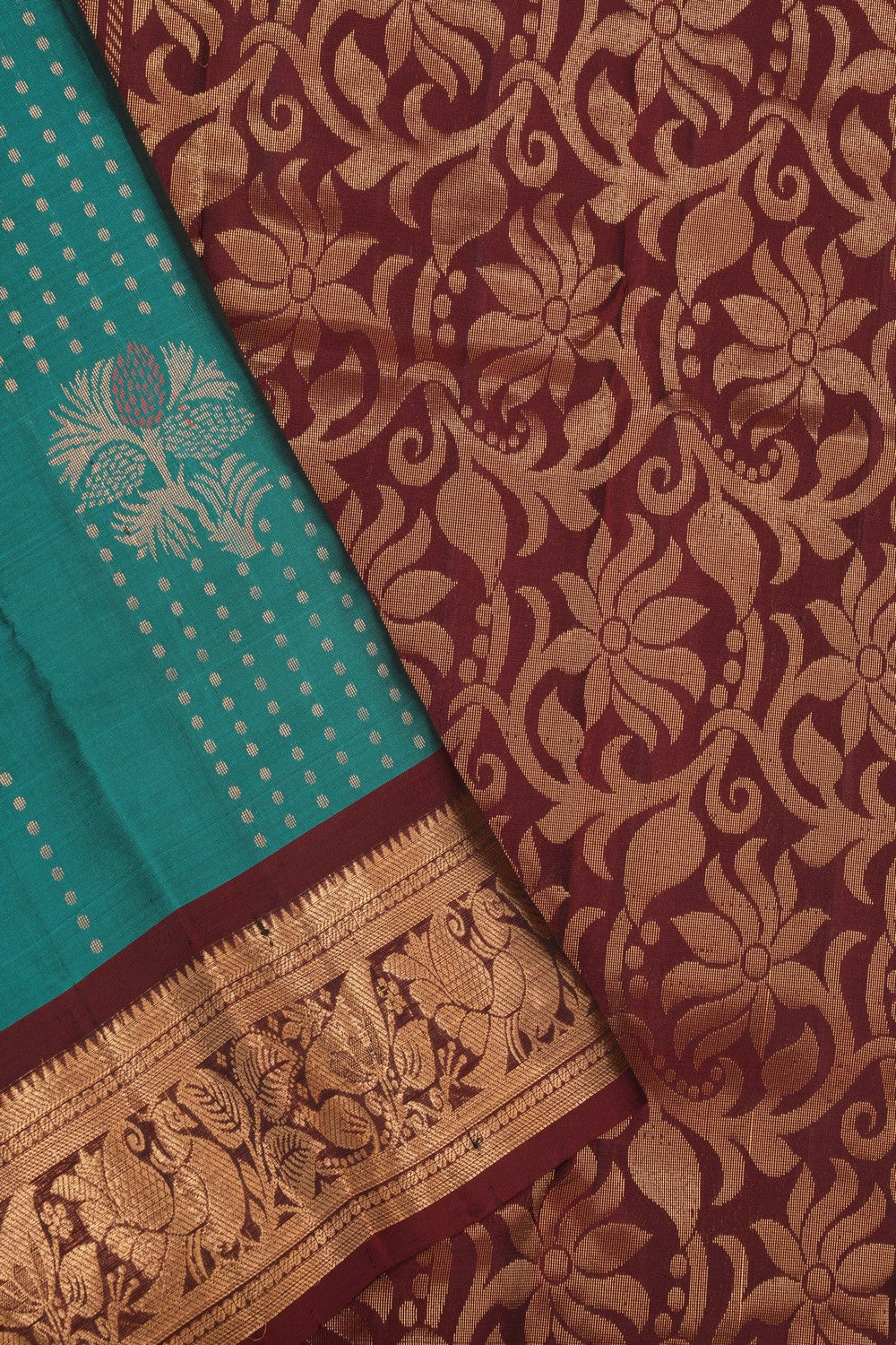 South Silk Teal Blue Saree