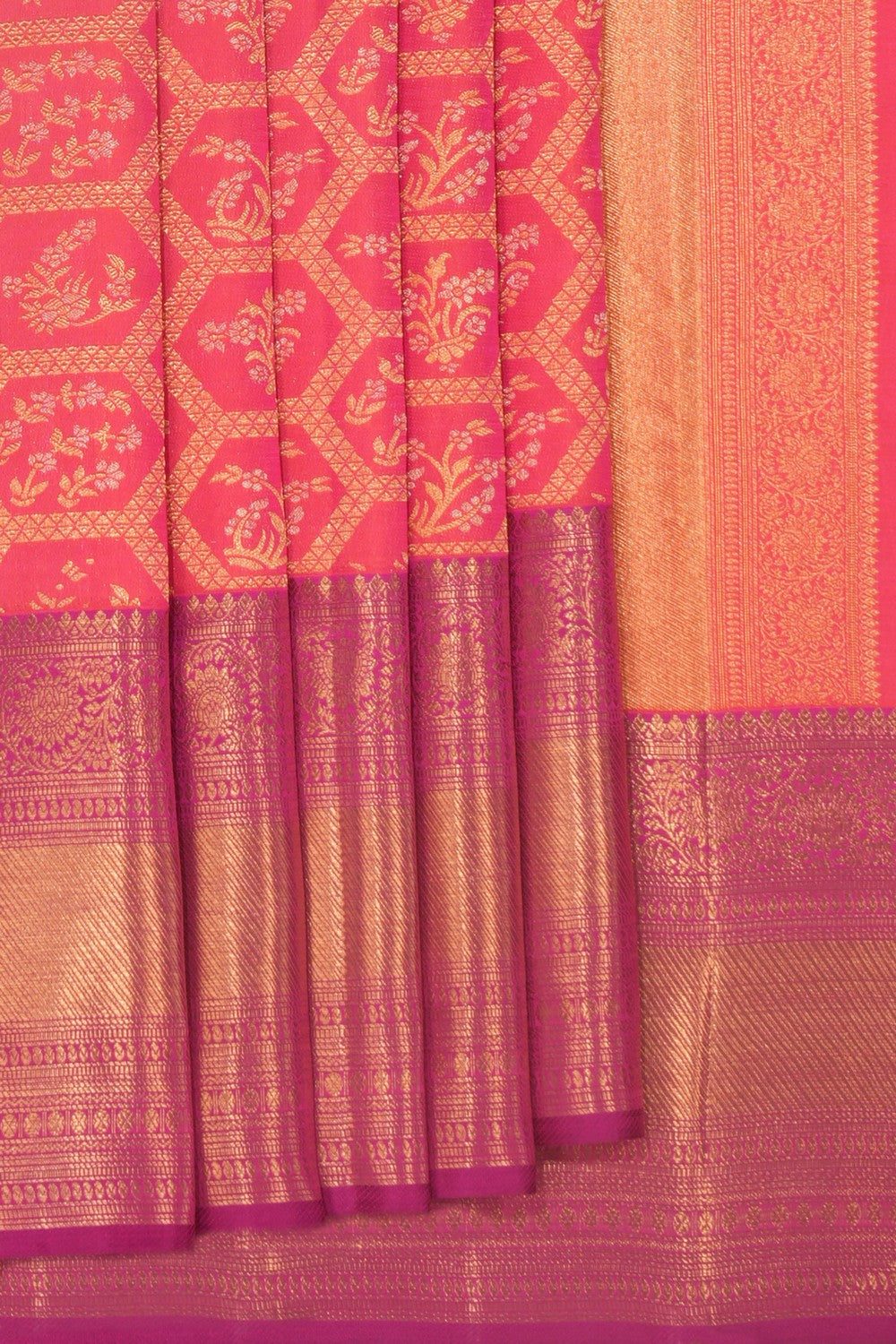 Image of Kanchipuram Silk Brocade Fuchsia-Pink Saree