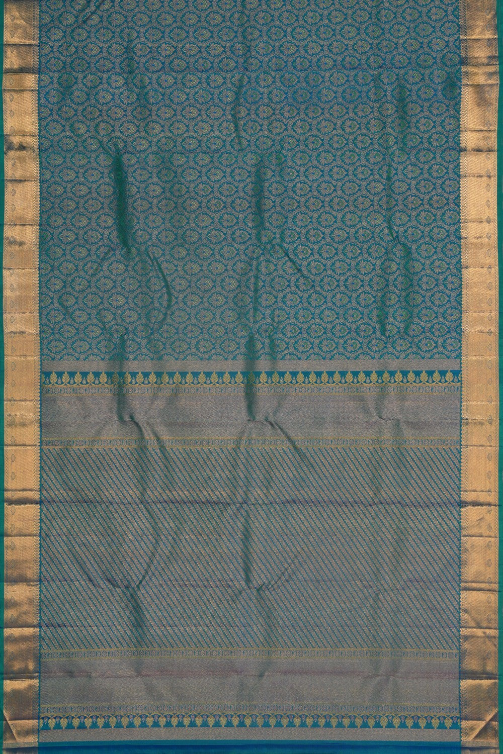 Kanchipuram Silk Brocade Teal Blue Saree