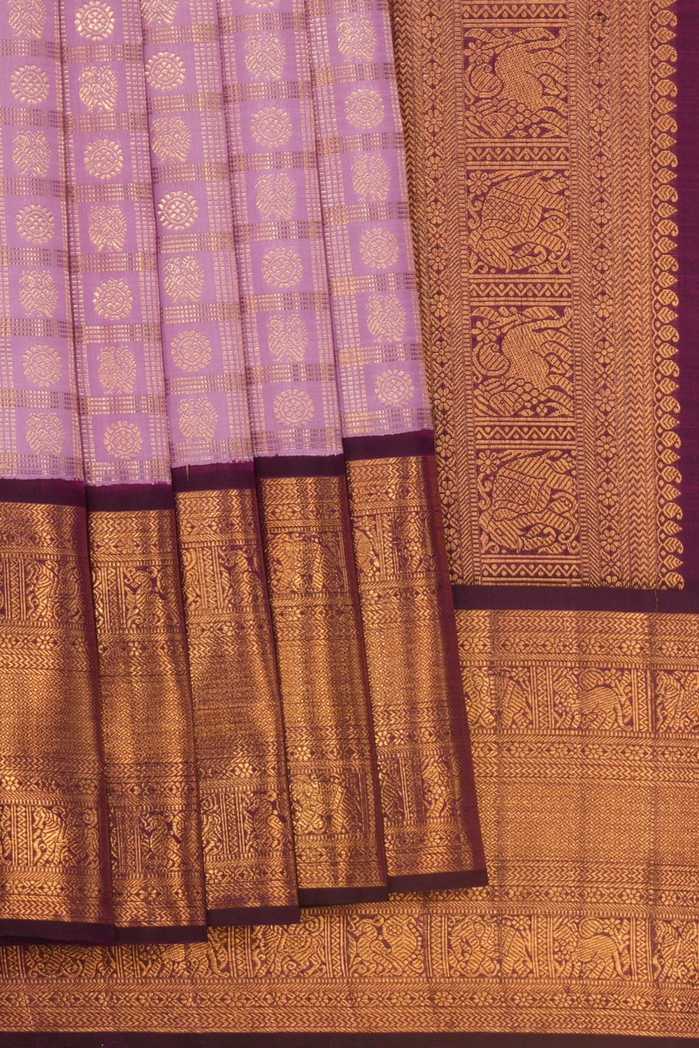 Image of Kanchipuram Silk Kattam Purple Saree