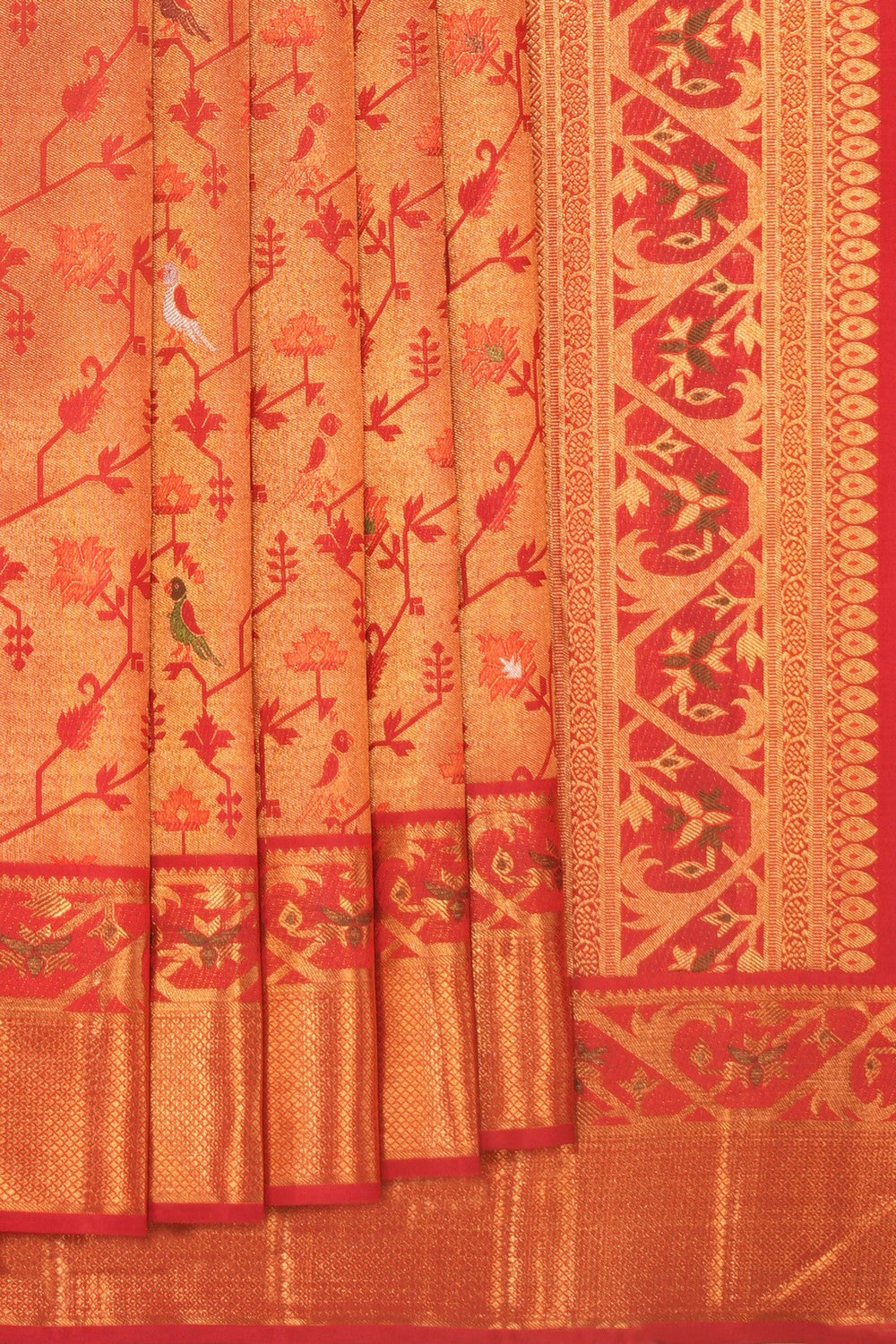 Image of Kanchipuram Silk Brocade Red Saree