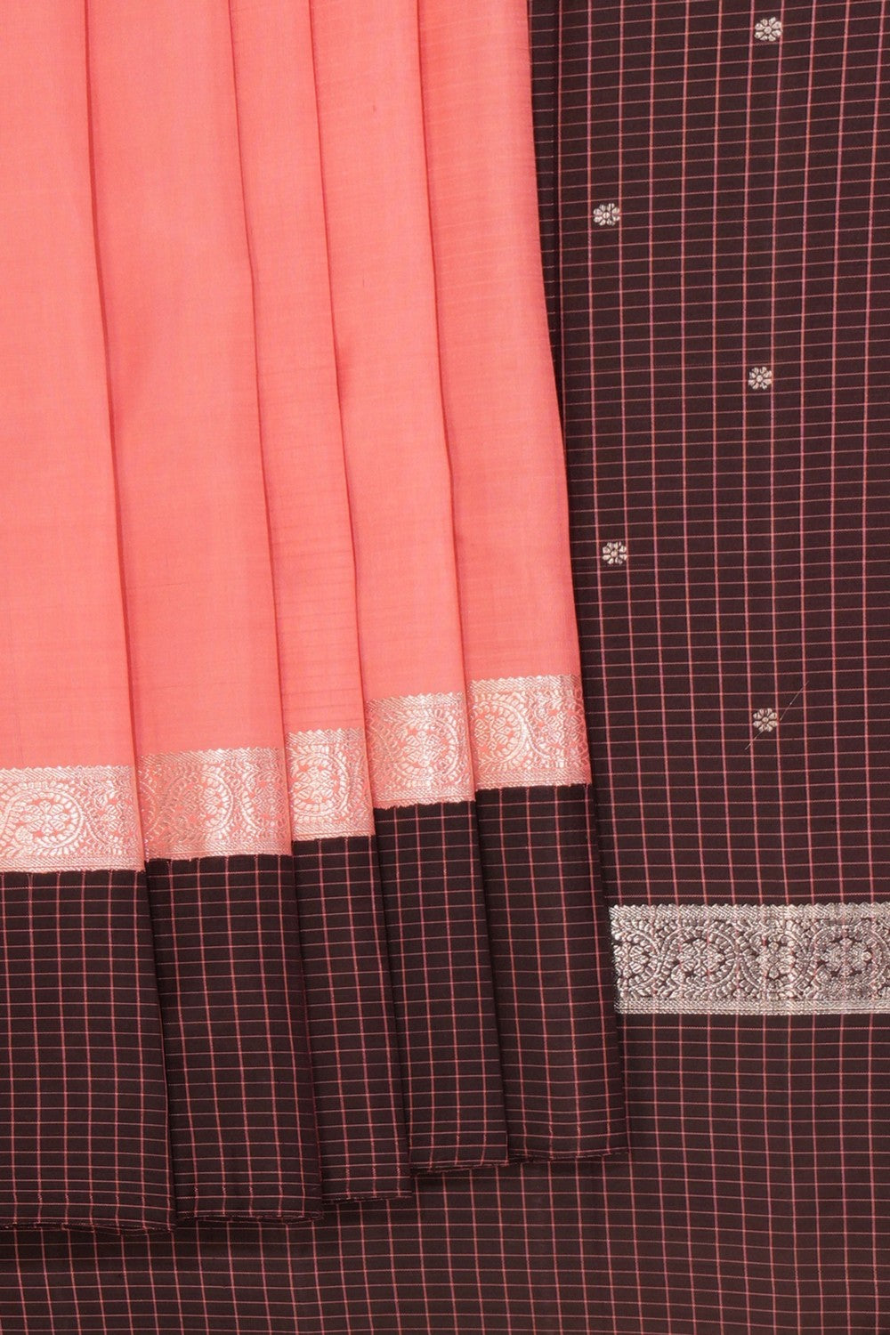 Image of Kanchipuram Silk Kattam Peach Saree