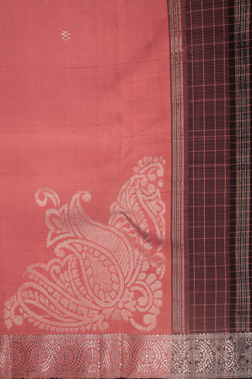 Image of Kanchipuram Silk Kattam Peach Saree