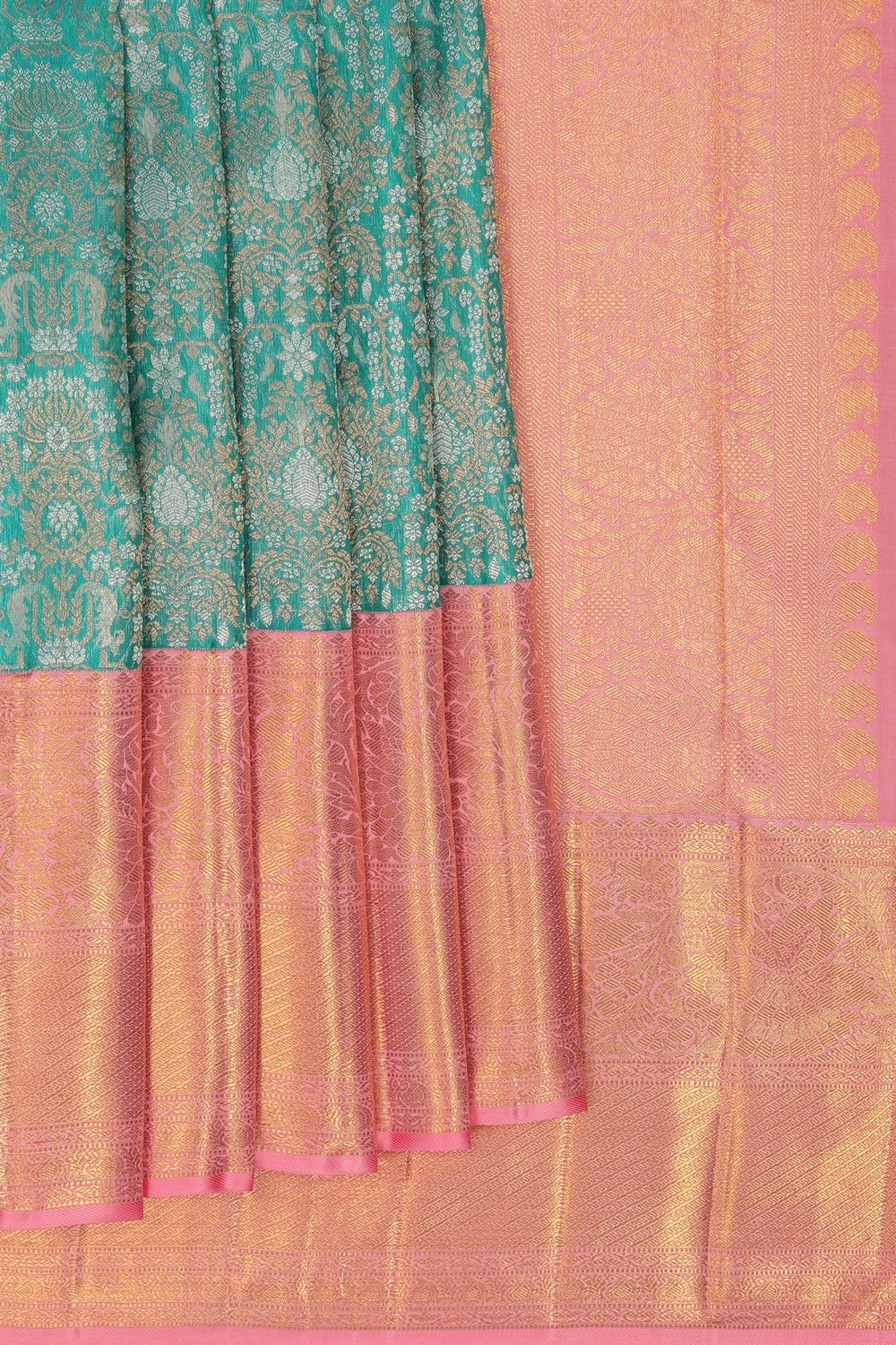 Image of Kanchipuram Silk Brocade Teal Green Saree