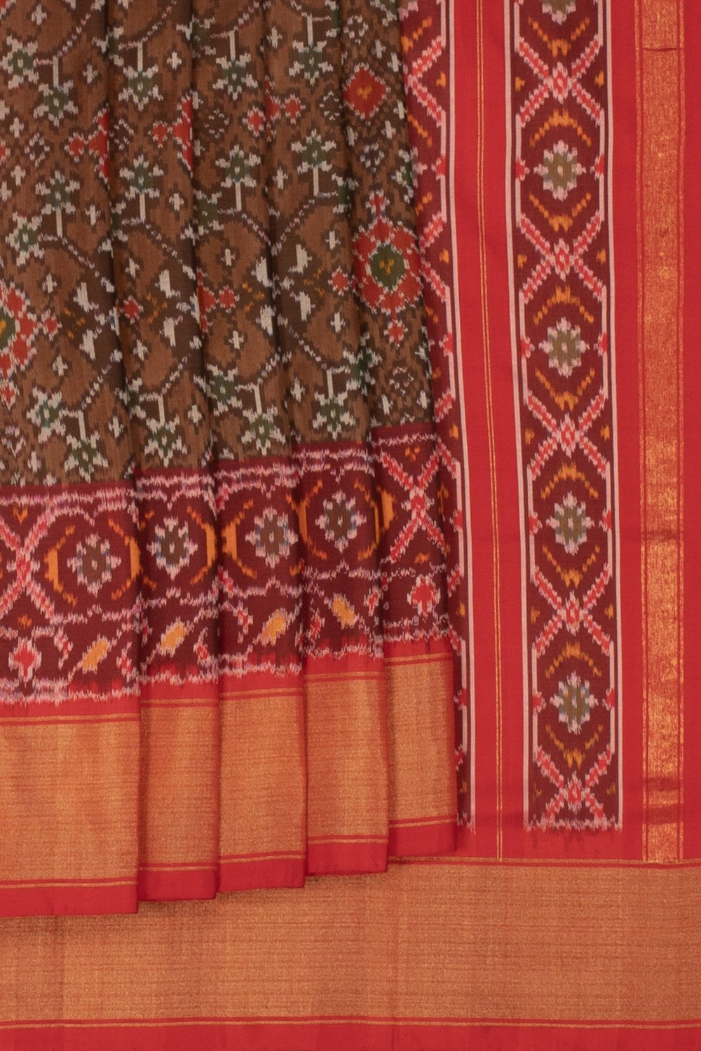 Image of Pochampally Ikat Silk Brown Saree