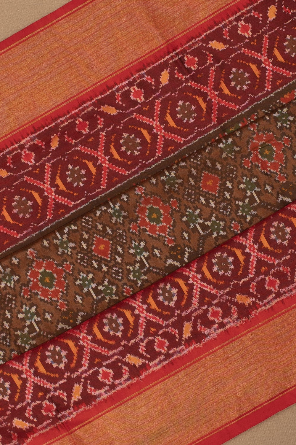 Image of Pochampally Ikat Silk Brown Saree