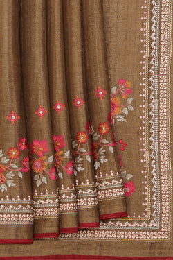 Image of Tussar Silk Embroidery Saree