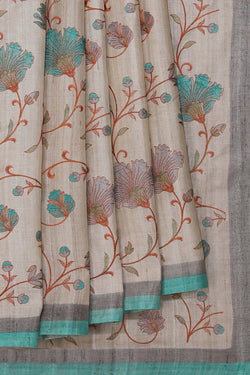 Image of Tussar Silk Embroidery Saree