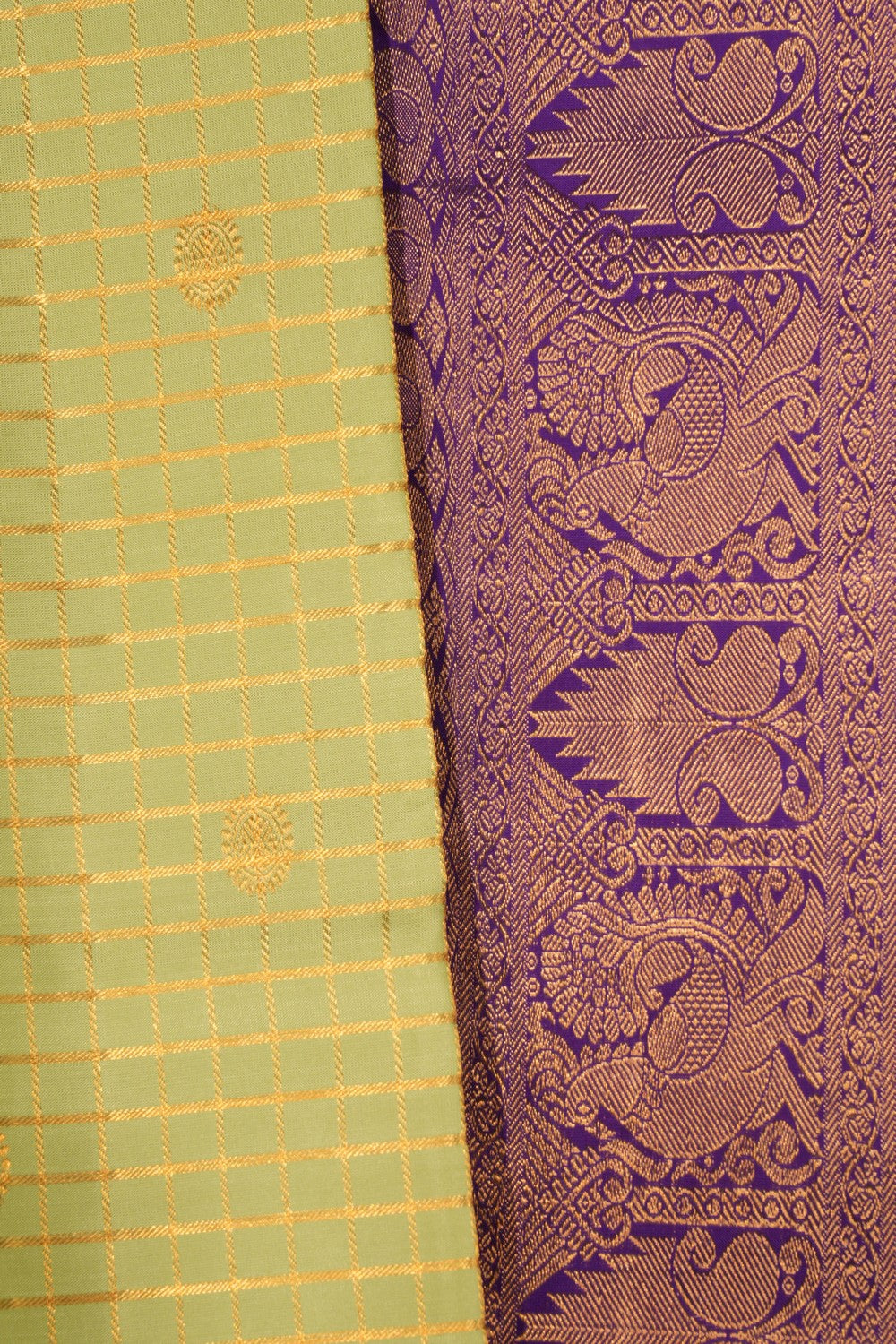 Image of Kanchipattu Kattam Mint Green Saree