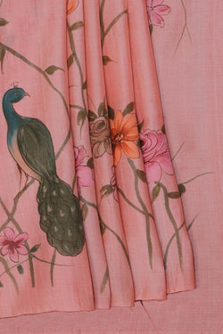 Image of Banarasi Tussar Silk Peach Saree