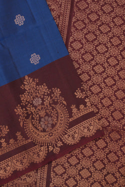 Image of Dark Ocean Blue Silk Saree