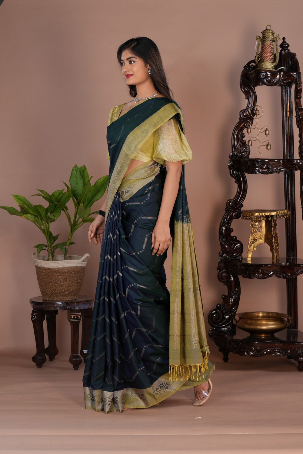 South Silk Peacock Blue Saree