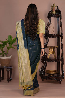 Image of South Silk Peacock Blue Saree