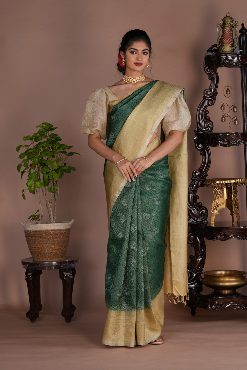 Image of South Tissue Silk Green Saree