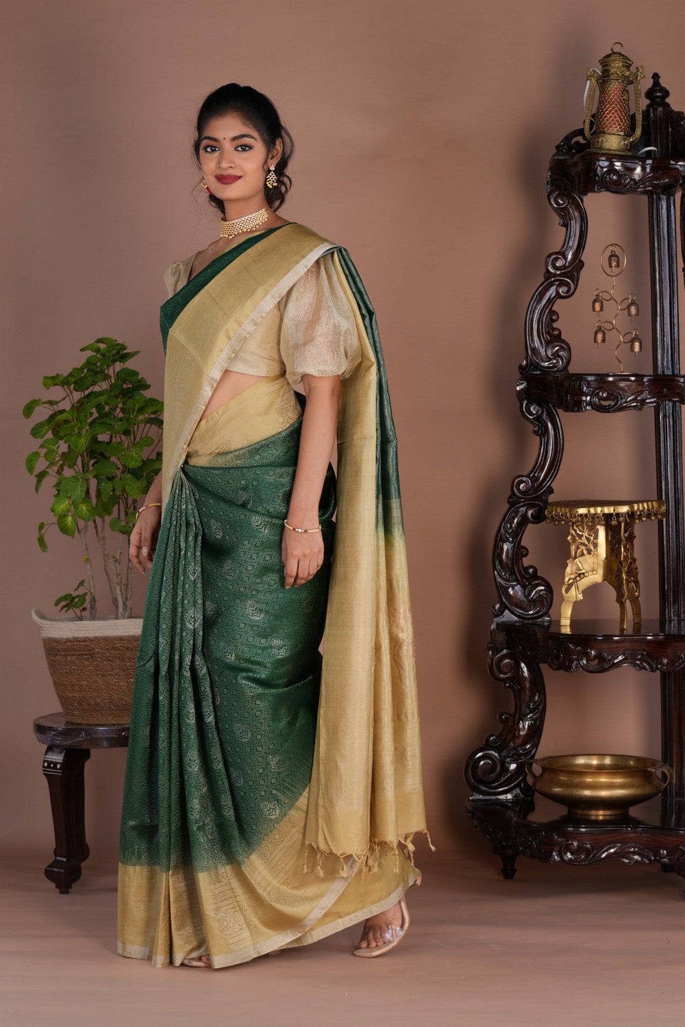Image of South Tissue Silk Green Saree