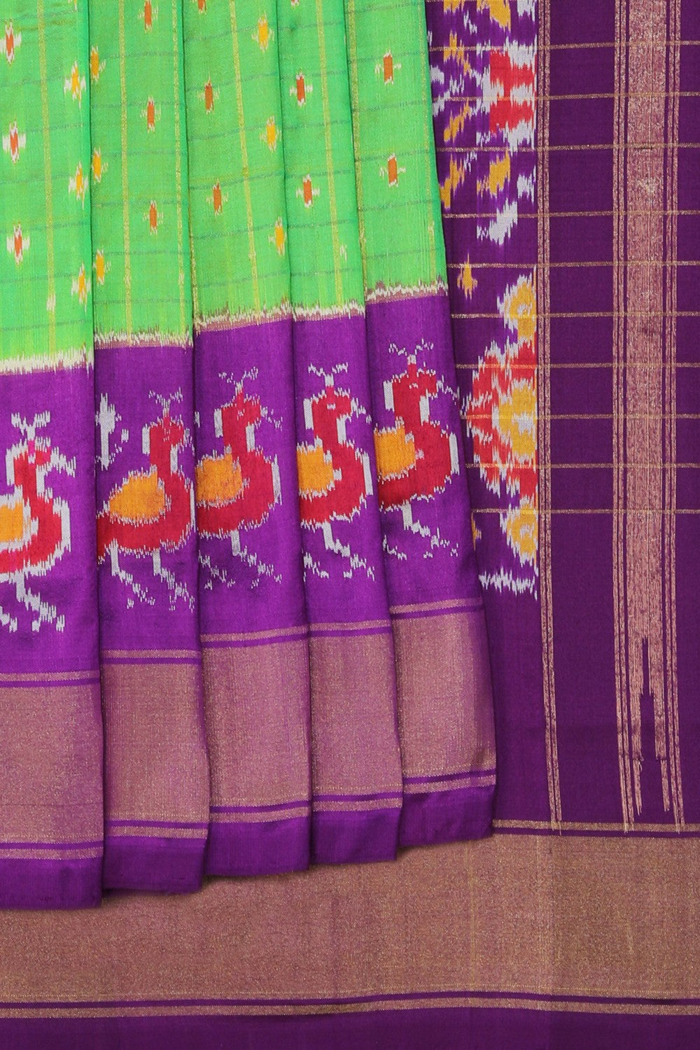 Pochampally Ikat Fresh Green Saree