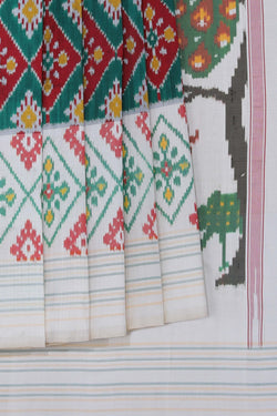 Image of Pochampally Ikat Dark Green Saree