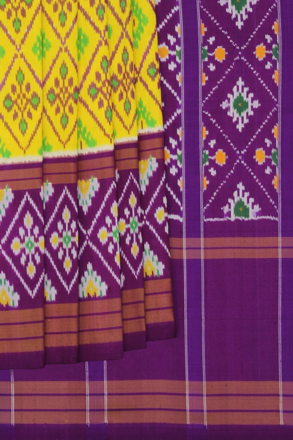 Image of Pochampally Ikat Yellow Saree