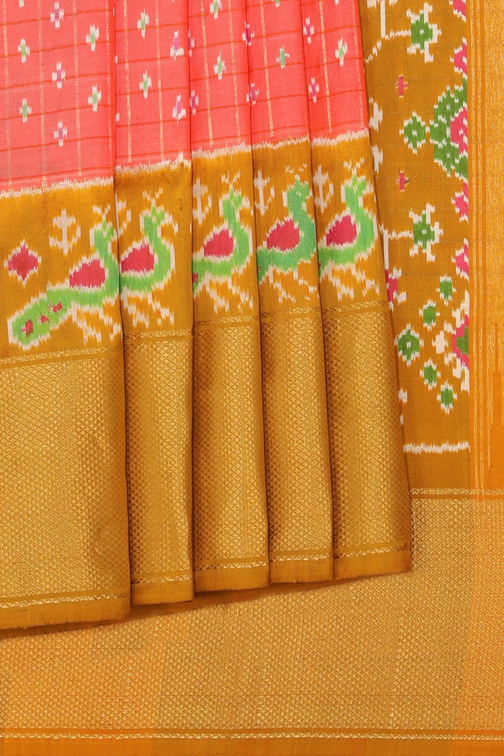 Pochampally Ikat Peach Pink Saree