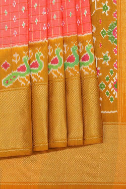 Image of Pochampally Ikat Peach Pink Saree